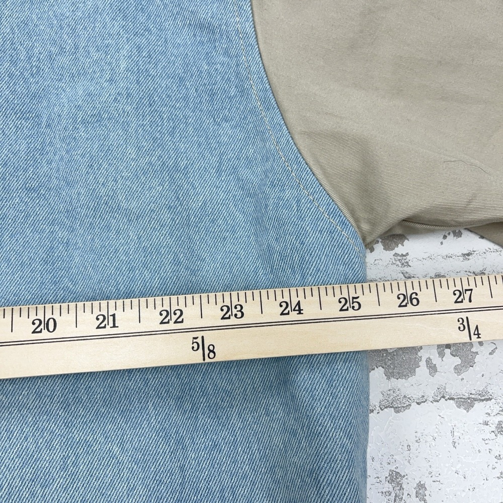 Vintage Denim Jacket Men Large Blue Tan Varsity Letterman Bomber 90s Y2K Work - Picture 12 of 14